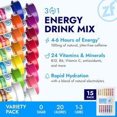 Zipfizz Daily Energy Drink Powder, Variety Pack, 15 Pack | 3in1 Sustained Ene…