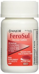 Major Ferosul Ferrous Sulfate 325mg / 5 gr Iron Supplement 100 Tablets
