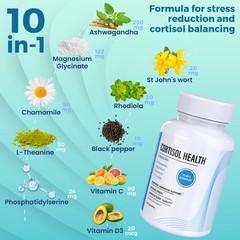10-in-1 Cortisol Supplements with Magnesium, Ashwagandha, Chamomile, L-Theani…