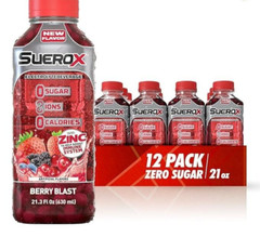 SueroX Berry Blast Zero Sugar Electrolyte Drink for Hydration 21.3 Oz (12 Count)