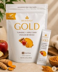 Bravenly Global 30 Servings Stick Packs Turmeric Apple Cider Vinegar Beverage