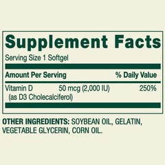 Spring Valley Vitamin D3 2000 IU Softgels Bone & Immune Health, 200 Count