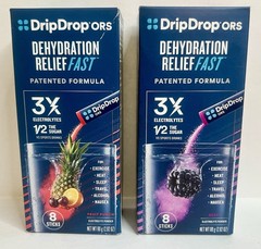 set of 2 DripDrop ORS Electrolyte Drink Mix 8 Berry & 8 Fruit Punch Sticks New