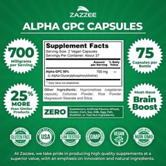 Alpha GPC Choline 75 Veggie Caps 700 mg per Serving Pharmaceutical Grade Non-GMO