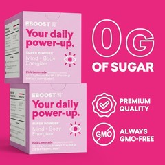EBOOST Super Powder Drink Mix – Pink Lemonade 0.2 oz 20 Pack Hydration Energizer