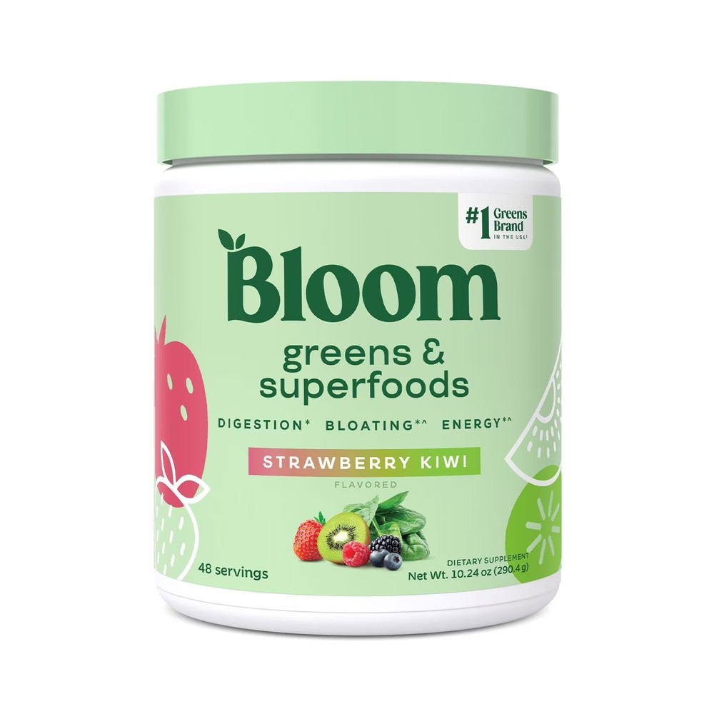Bloom Greens & Superfoods Powder Strawberry Kiwi 48 Servings DairyFree Exp 09/26