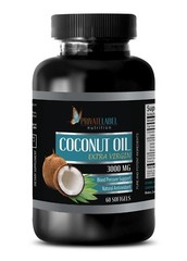 Pure Coconut Oil 3000mg Extra Virgin Fatty Acids Non-GMO 1 Bottle, 60 Capsules