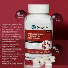 Longrich Calcium- Iron & Zinc Chewable Tablets/ Calcium Milk Flavor