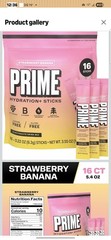 PRIME HYDRATION+ Strawberry Banana Hydration Powder 16 Single Serve Sticks