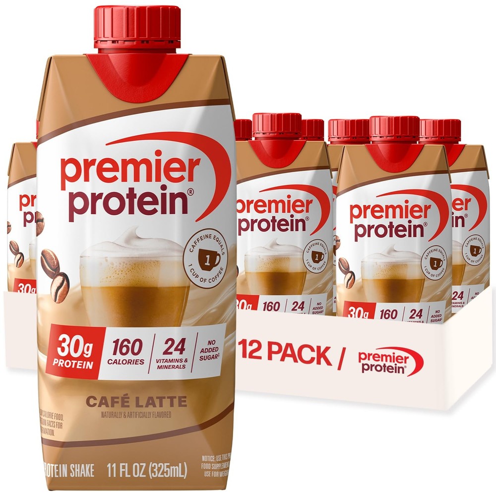 Premier Protein Shake Café Latte with Caffeine 30g Protein 11 fl oz 12 Pack FS.