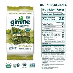 Gimme Organic Roasted Seaweed Snack, EVOO, 6Ct, Keto, Vegan, GF, Omega-3, Iodine