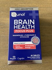 Qunol Brain Health Focus Plus High Absorption 60 Tablets Exp: 04-2027 NEW