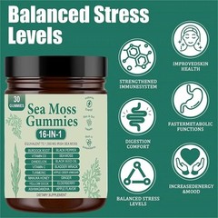 16 in 1 Organic Sea Moss Gummy | Irishmoss Extract 6000Mg | Green Apple Flavor