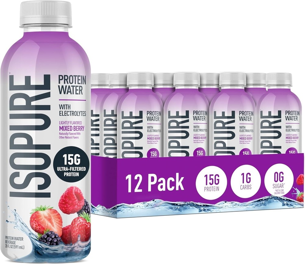 Isopure Clear Protein Water with Electrolytes, 15g, 20 fl oz,12-Pack
