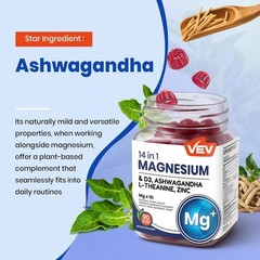 VEV 14-in-1 Magnesium Blend Gummies –L-Theanine,Cortisol Supplements for Women