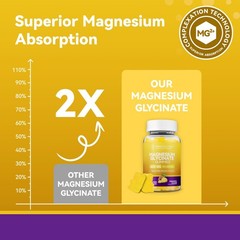Magnesium Glycinate Gummies 600mg, Non-GMO, 60 Count (Pack of 1), Yellow-1