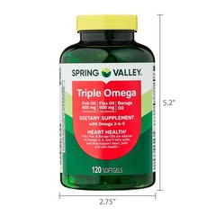 (2 pack) Spring Valley Triple Omega Softgels, Fish Flax & Borage, 120 Count